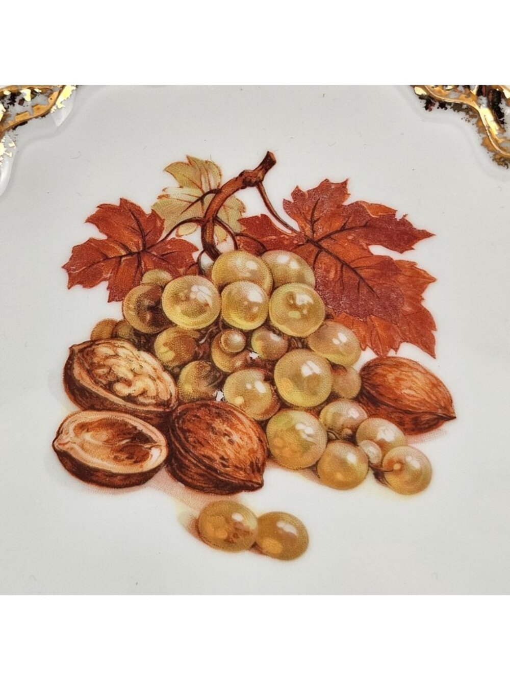 Hutschenreuther Serving Tray Cake Plate Fruit Design Gold Handles Germany Vintag - Picture 4 of 10